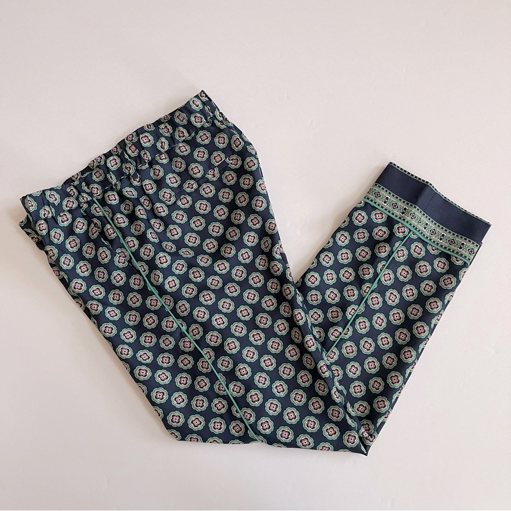 J. Crew navy and teal silk cropped pants in foulard pattern print - Picture 2 of 9